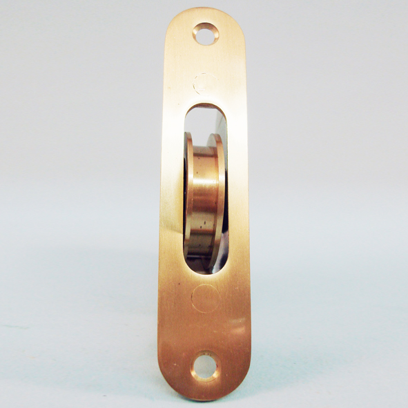 THD270/SB • Satin Brass • Radiused • Sash Pulley With Steel Body and 44mm [1¾] Brass Ball Bearing Pulley